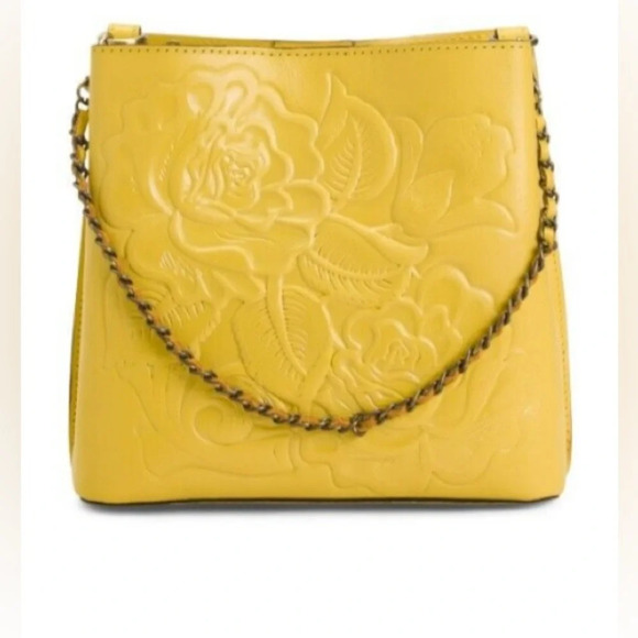 Patricia Nash Ledra Bucket Satchel Bag Lemon Yellow EUC - Picture 1 of 9